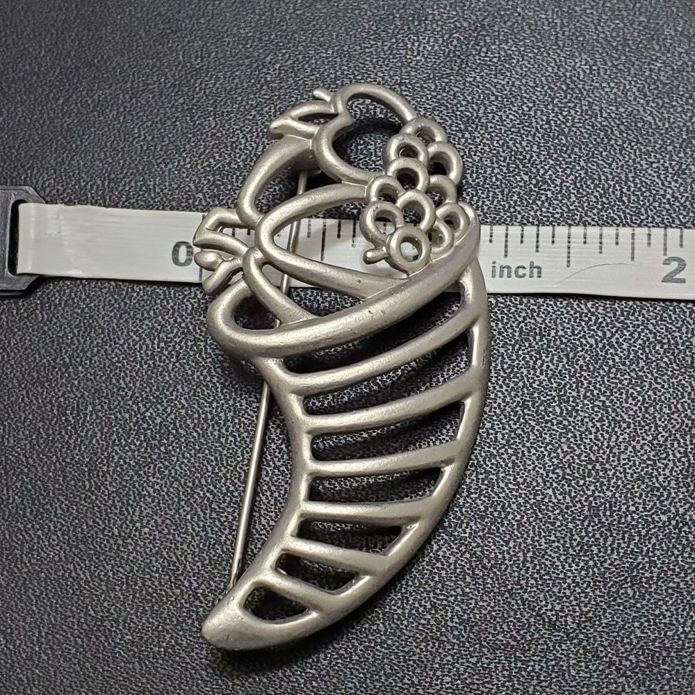 Silver Tone Fall Cornucopia Brooch - image 7